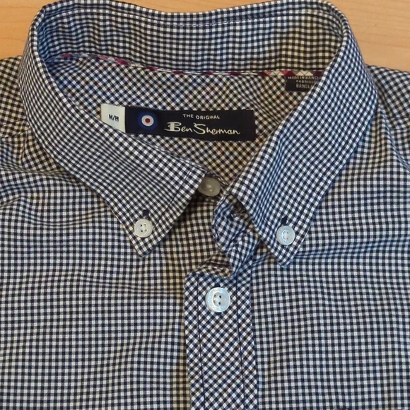 Ben Sherman Blue White Gingham Check Long Sleeve Button up Shirt M - Picture 7 of 12